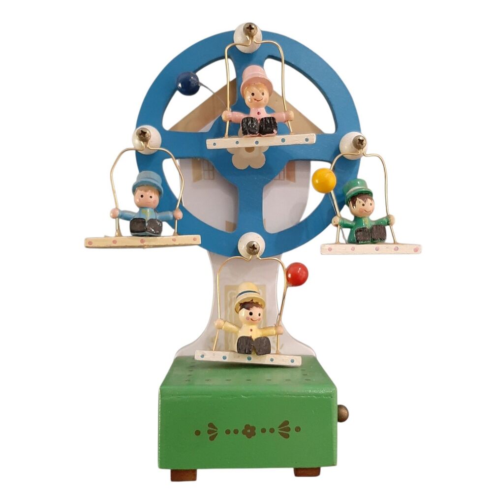 Vintage Enesco 1981 Wind-up Wood Musical Ferris Wheel Pennies From Heaven Melody